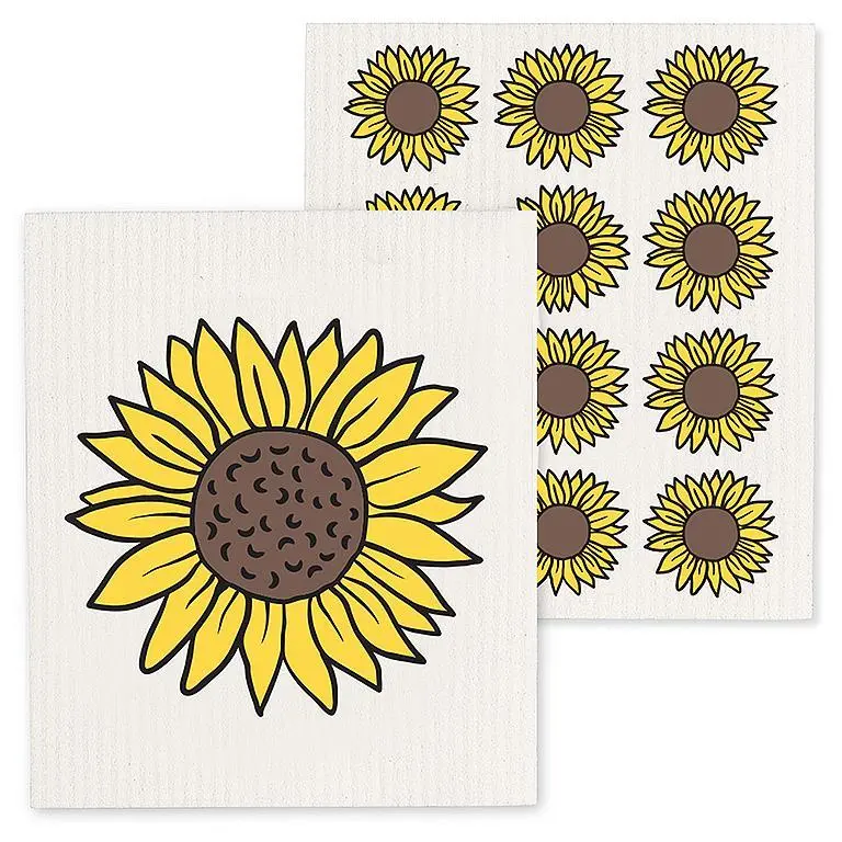 Bright Sunflower-Print Kitchen Dishcloths 1