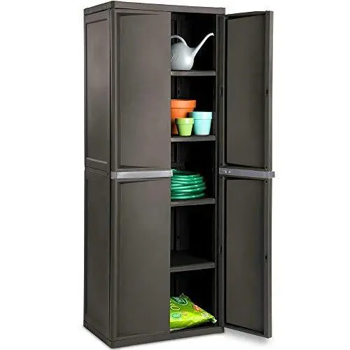 Bs Lockable 4-Shelf Outdoor Storage Cabinet – Adjustable Grey Organizer For Yard Or Kitchen 1