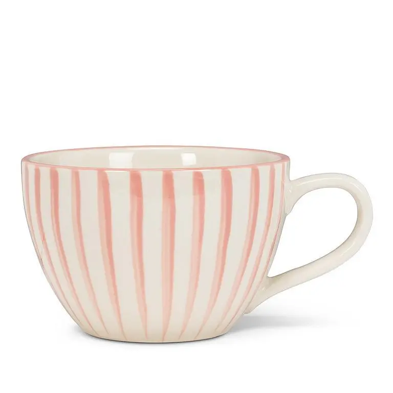 Cabana Stripe Wide Ceramic Mug – Blush Pink 1