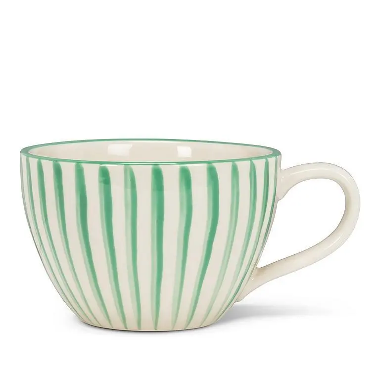 Cabana Stripe Wide Ceramic Mug – Emerald Green 1