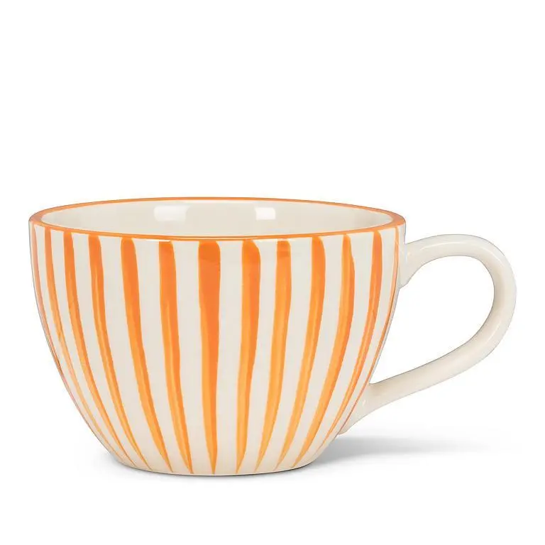Cabana Stripe Wide Ceramic Mug – Vibrant Orange 1