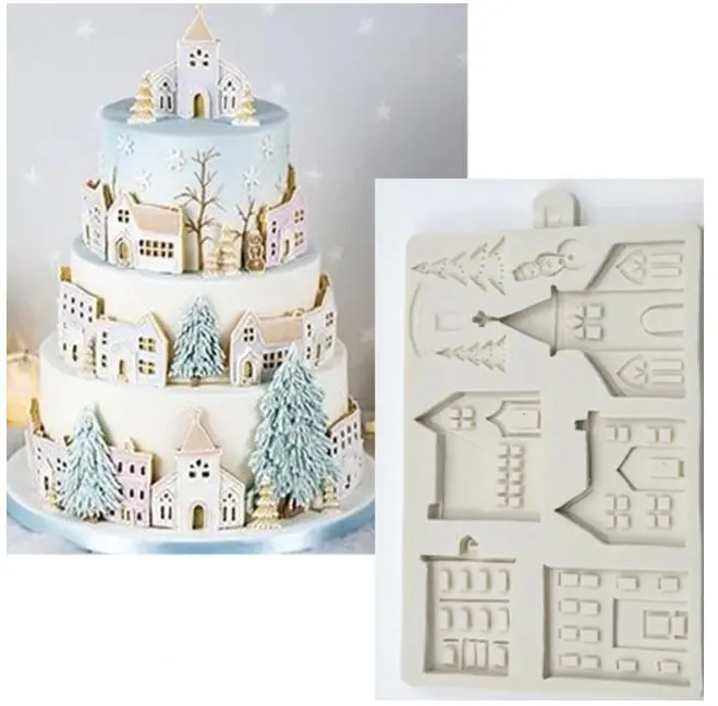 Christmas Cathedral Silicone Mold – Gingerbread Church And Village Scene For Clay Or Candy Art 1