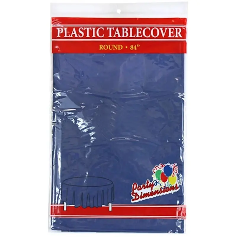Classic Blue Disposable Plastic Round Tablecloth – 84 Inch Diameter 1