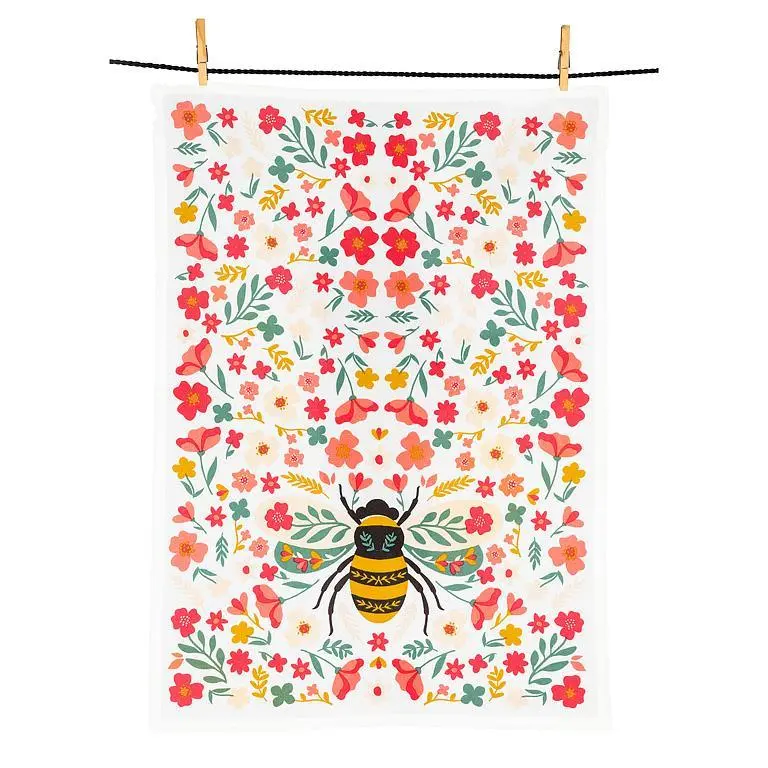 Colorful Floral Bee Design Kitchen Towel 1