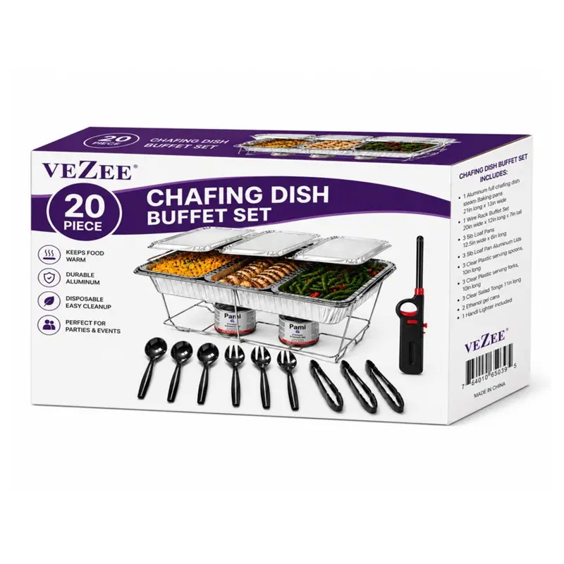 Complete 20-Piece Disposable Buffet Catering Kit With Chafing Pans And Utensils 1