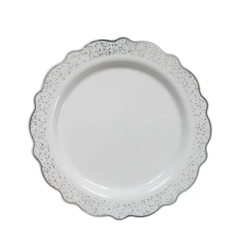 Confetti-Print 7.5" White & Silver Appetizer Plates – 10-Piece Disposable Pack 1
