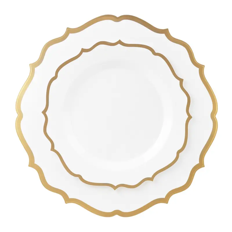 Contemporary 10-Inch And 7-Inch Gold-And-White Disposable Plate Set 1