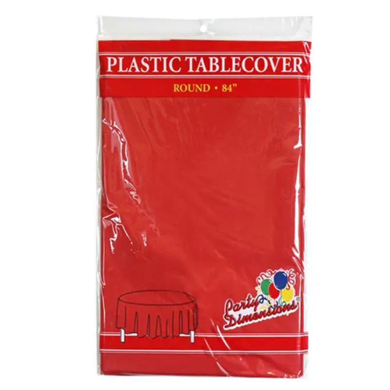 Crimson Red Disposable Plastic Round Tablecloth – 84 Inch Diameter 1