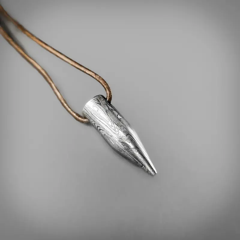 Damascus Bullet Pendant – Tactical-Inspired Damascus Steel Charm 1