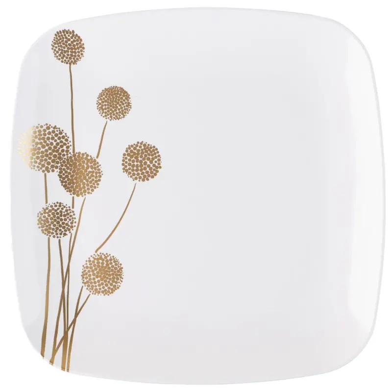 Dandelion-Inspired White & Gold Square 10-Inch Disposable Dinner Plates (10-Pack) 1