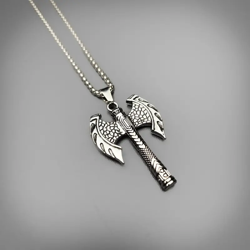 Double Bit Axe Pendant – Dual-Blade Forged Metal Jewelry 1