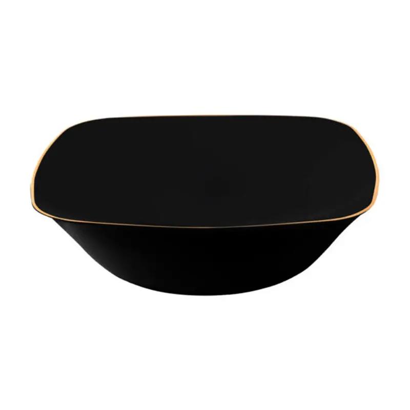 Eco-Friendly 16Oz Square Black Plastic Bowls With Gold Rim 1