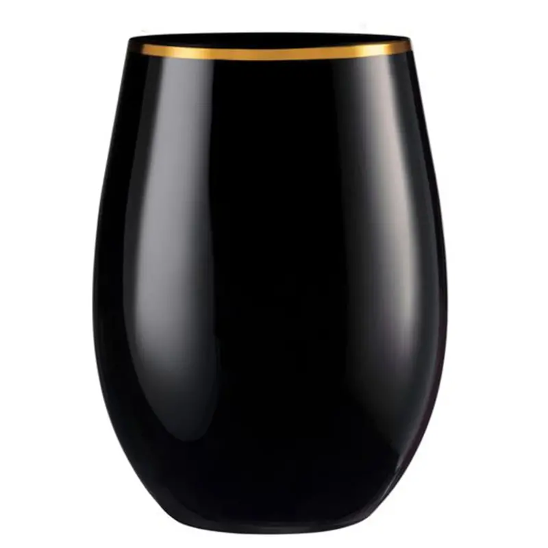 Elegant 16Oz Stemless Goblets – Black Body With Contrasting Silver Rim (6-Pack) 1