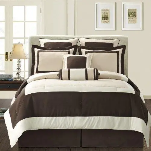 Fashion Street Gramercy 12-Piece Queen Comforter Set – Ivory And Brown Modern Bedding Ensemble 1