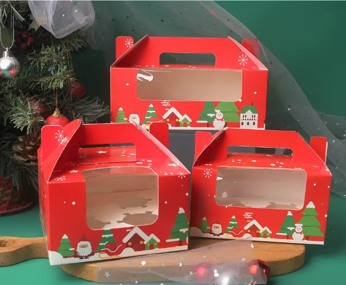 Festive Christmas Cupcake Box – Red & Green Holiday-Themed Gift Packaging 1