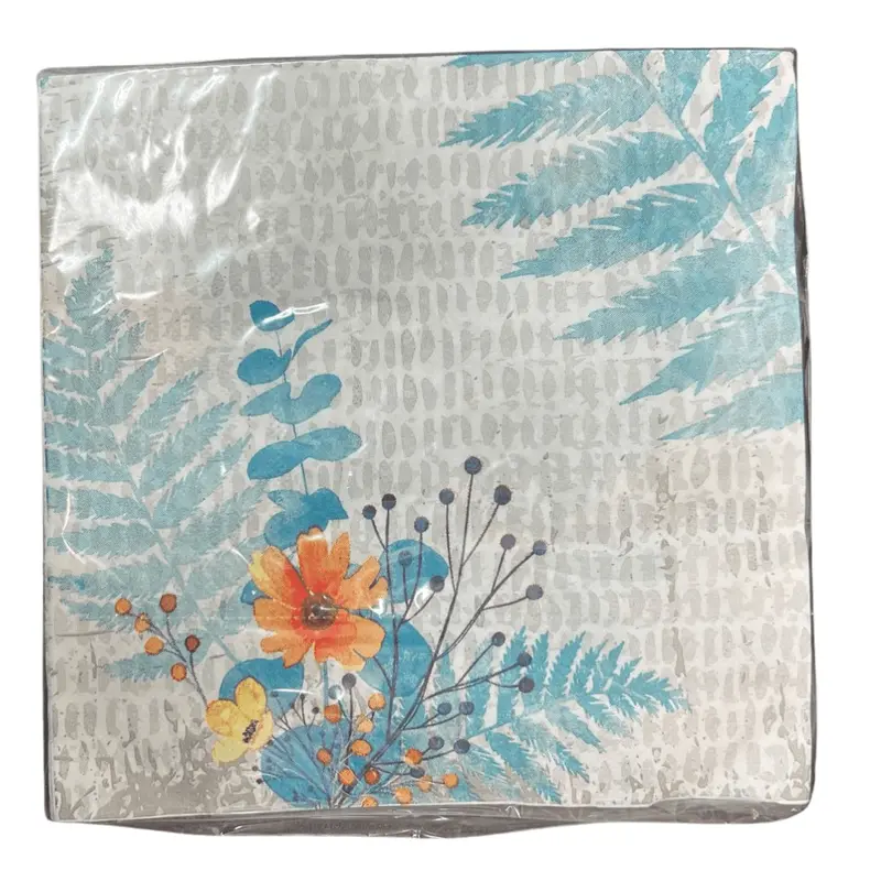 Floral Bliss 2-Ply Disposable Lunch Napkins – Teal Design 1