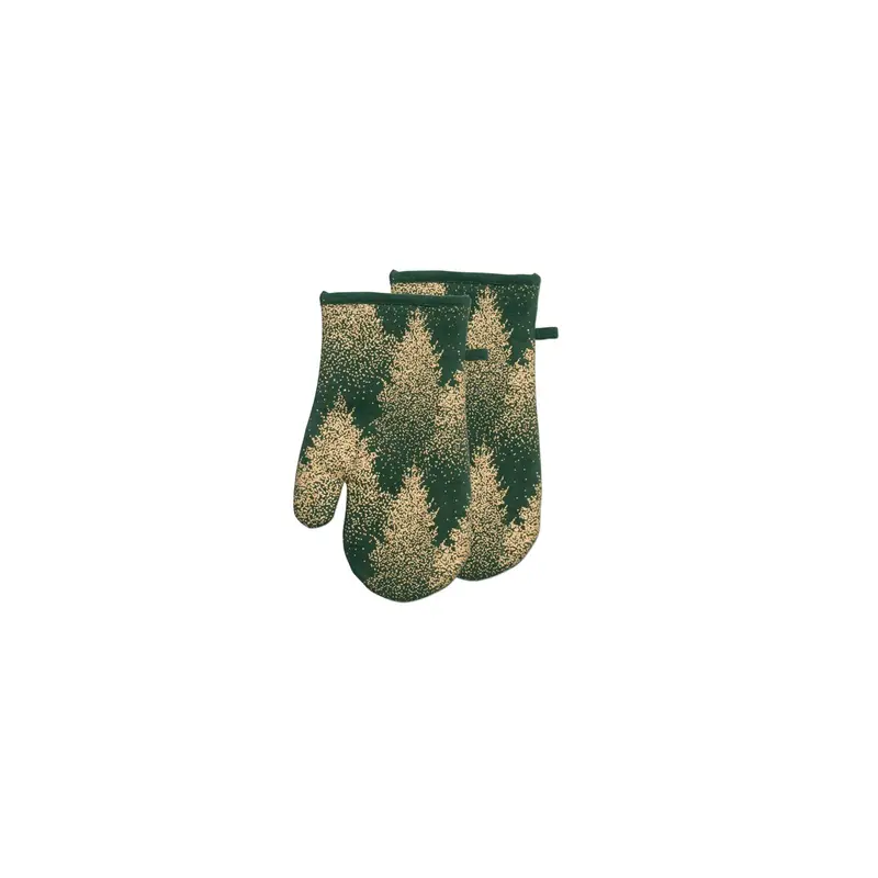 Forest-Themed Oven Mitts Set – Two Gold-Trimmed Heat-Resistant Gloves 1