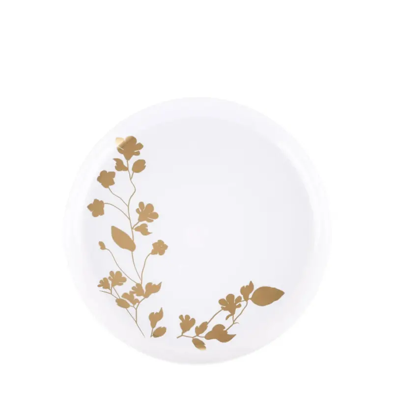 Garden-Themed White & Gold 6.3-Inch Disposable Appetizer Plates 1