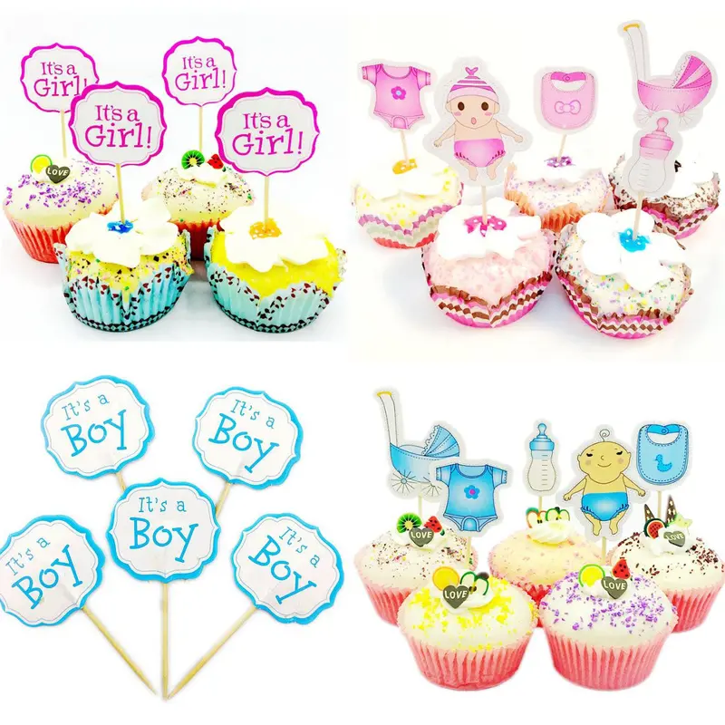 Gender Reveal Cupcake Toppers – 24-Piece Baby Shower Cake Decoration Set 1