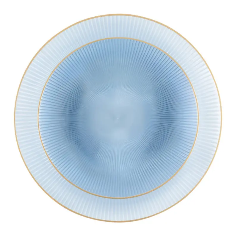 Glass-Design 9-Inch And 7-Inch Transparent Blue Plates With Gold Trim 1