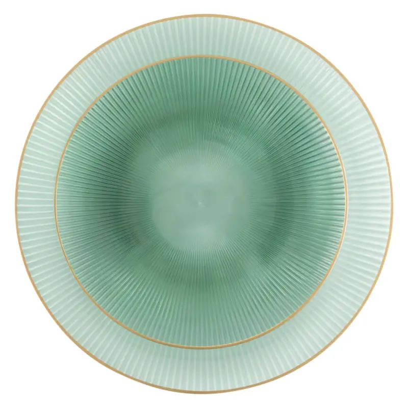 Glass-Design 9-Inch And 7-Inch Transparent Green Plates With Gold Trim 1