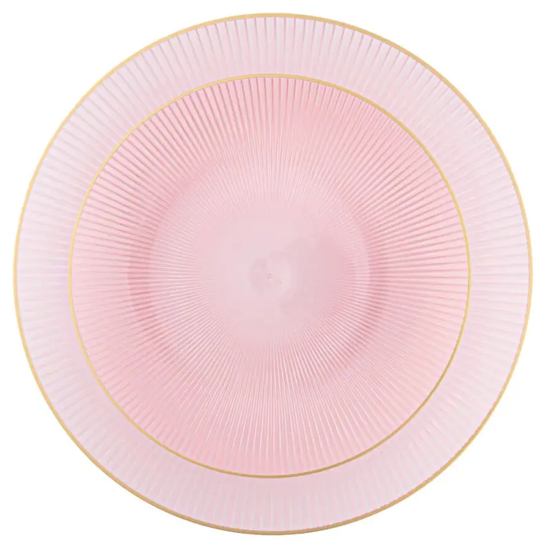 Glass-Design 9-Inch And 7-Inch Transparent Pink Plates With Gold Trim 1