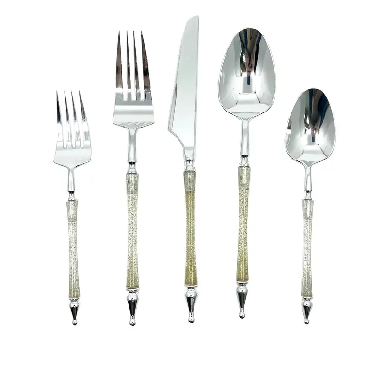 Glitter Gold And Silver Disposable Cutlery Set – 40-Piece Sophisticated Flatware 1