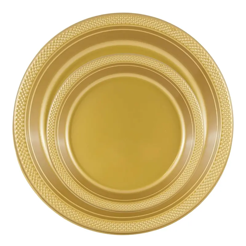 Gold 10-Inch And 7-Inch Disposable Plastic Plate Combo 1