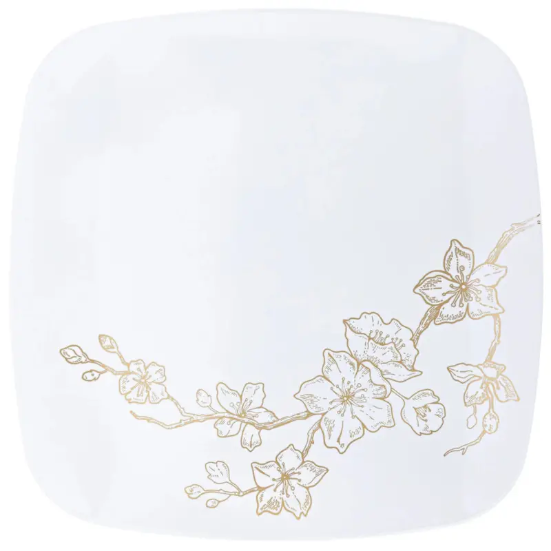 Gold Buds White & Gold 10-Inch Square Disposable Dinner Plate 1