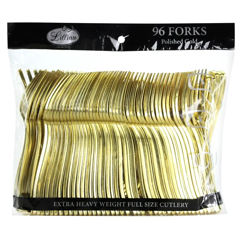 Gold-Finished Heavyweight Plastic Forks – Bulk Disposable Cutlery Pack 1