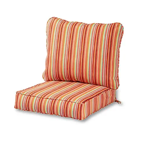 Greendale Home Fashions Coastal Stripe Deep Seat Cushion Set – Watermelon-Toned Outdoor Or Indoor Accent 1