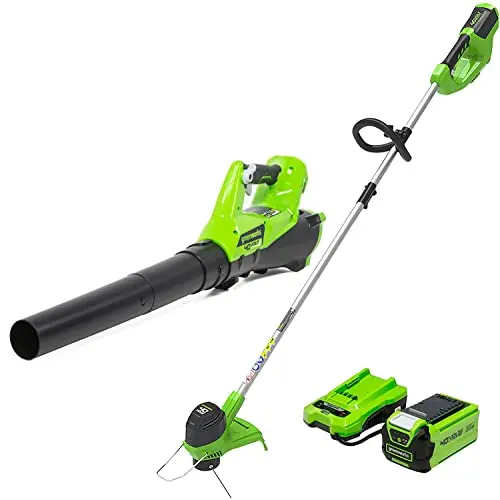 Greenworks 40V Cordless 2-In-1 String Trimmer & Leaf Blower Kit – Includes 2.0Ah Battery & Charger 1