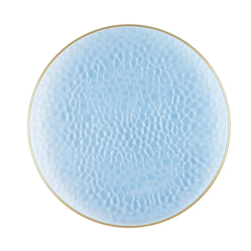 Hammered Blue 7-Inch Disposable Dessert Plate With Gold Accent 1