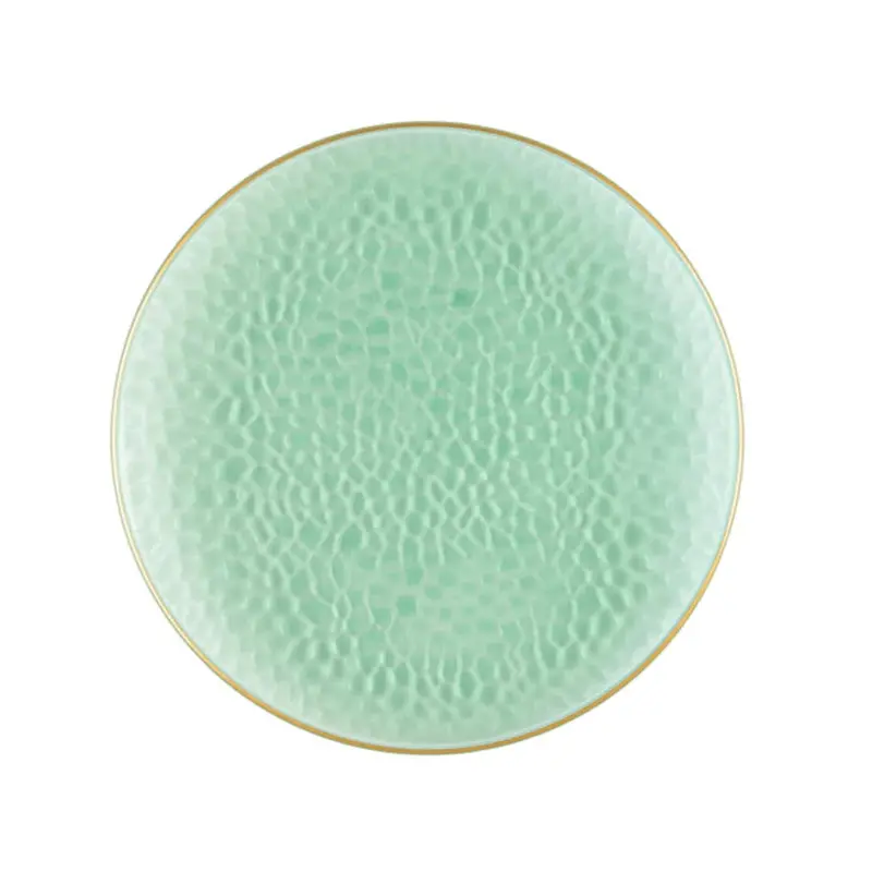 Hammered Green 7-Inch Disposable Dessert Plate With Gold Trim 1