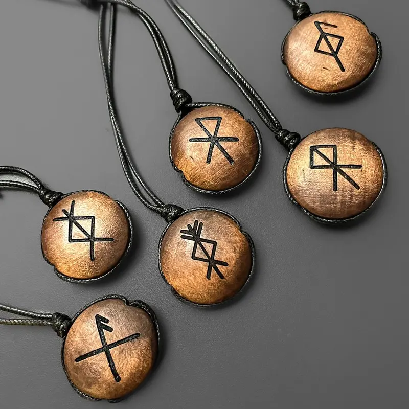 Hand-Engraved Wooden Bind Rune Pendant 1