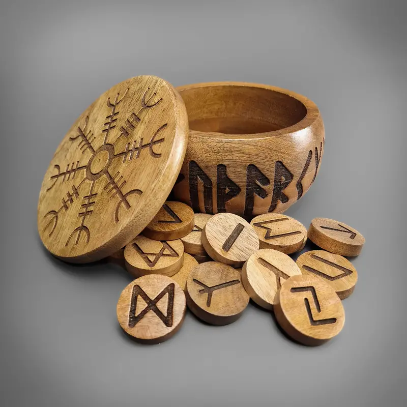 Handcrafted Elder Futhark Rune Set In Reclaimed Wood Bowl 1