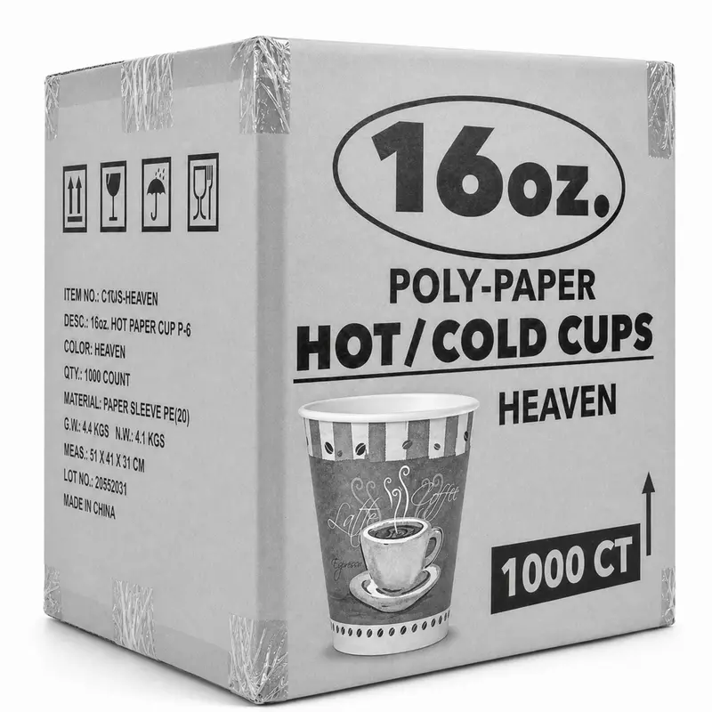 Heaven Brand 16 Oz White Poly-Coated Paper Cups – Leak-Resistant, Hot & Cold Use, 1,000/Case 1