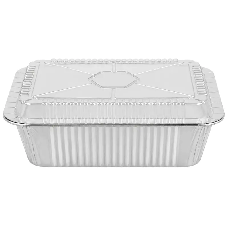 Heavy-Duty 9.5" × 7" Disposable Oblong Aluminum Pan (5 Lb) With Dome Lid 1