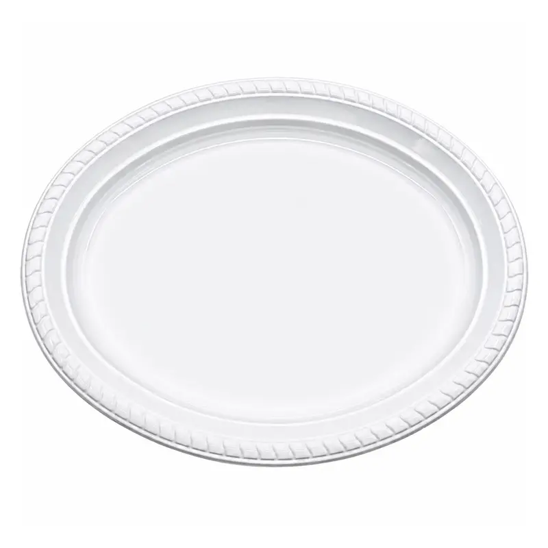 Heavy-Duty White Oval Plastic Serving Plate – 12.25" × 9.75", Jumbo Quantity Pack 1