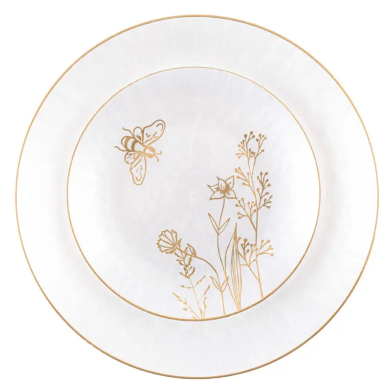 Honey Bee Collection: White & Gold 7-Inch And 10-Inch Plastic Plate Combo 1