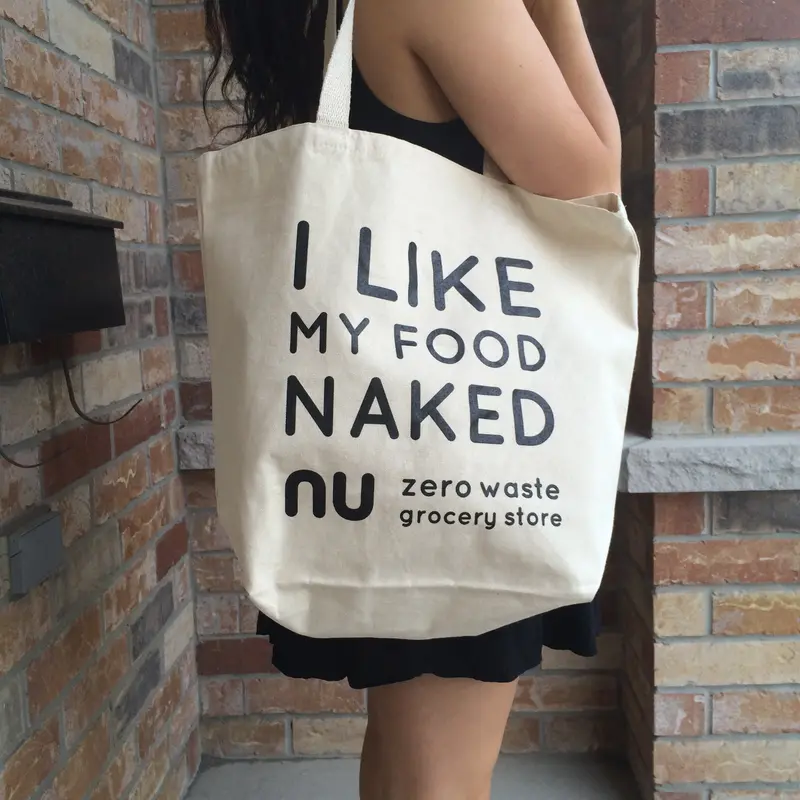 I Like My Food Naked Large Organic Cotton Grocery Tote 1