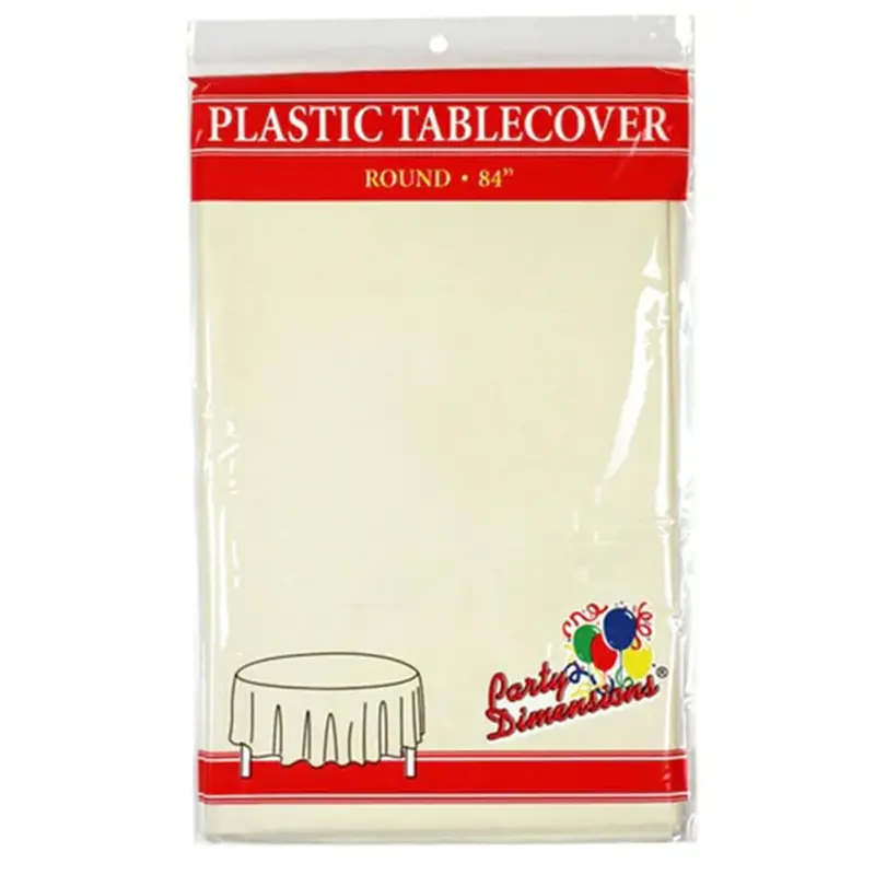 Ivory Disposable Plastic Round Tablecloth – 84 Inch Diameter 1