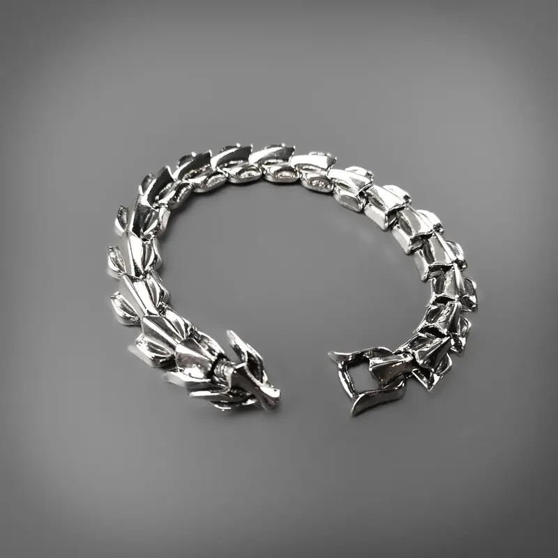 Jörmungandr Coiled Serpent Bracelet – Oxidized Silver Finish 1