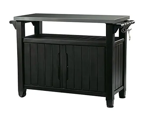 Keter Unity Xl Outdoor Storage Cabinet & Table – Stainless Steel Countertop, Hook Storage, Dark Grey Patio Kitchen Island 1