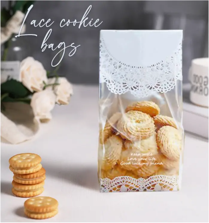 Lace-Trimmed Cookie Bags – 50-Piece Elegant Plastic Packaging For Madeleines & Sweets 1