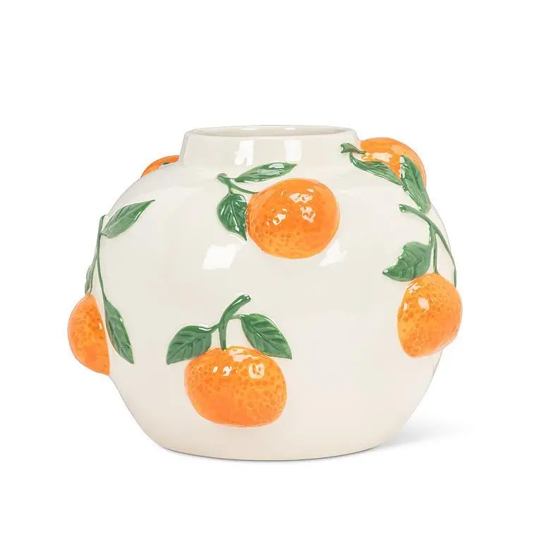 Large Round Vase Arranged With Fresh Oranges 1