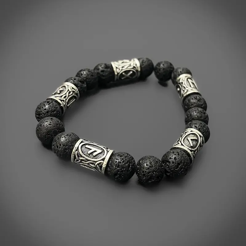 Lava Stone Rune Bracelet With Ancient Symbols 1