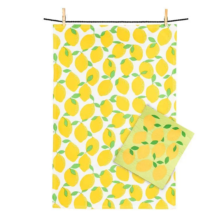 Lemon-Print Dishcloth And Coordinating Kitchen Towel Set 1