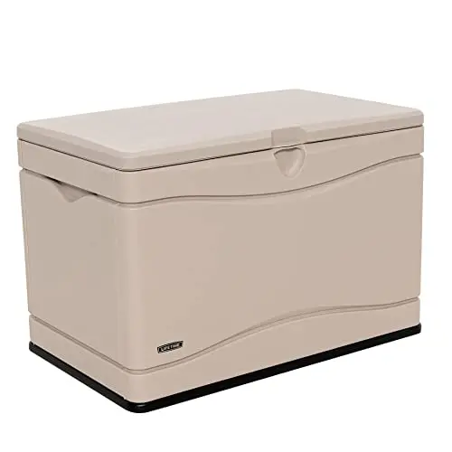 Lifetime 60059 Outdoor Storage Box – 80-Gallon Heavy-Duty Resin Bin With Black Base & Desert Sand Sides/Lid 1