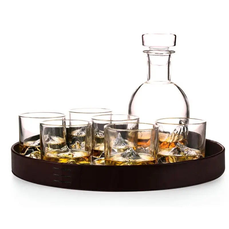 Liiton Everest Luxury Whiskey Set: Glasses, Decanter, Leather Tray & Coasters 1